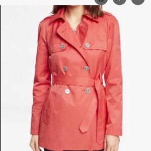 Express Women's Coral Double-Breasted Trench Coat Lg